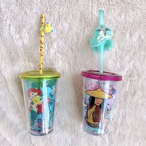 Disney Ariel and Raya  plastic cups with lid and straw